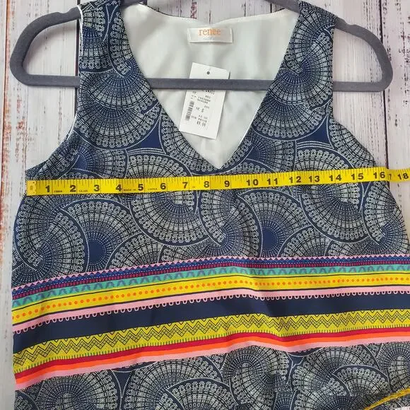 Renee C Layer Tiered Sleeveless Dress S Boho Geometric Rainbow Stripe Print NWT - Picture 11 of 14